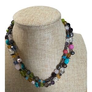 Multistrand Beaded‎ Statement Necklace Mixed Gemstone Pearl Toggle Clasp